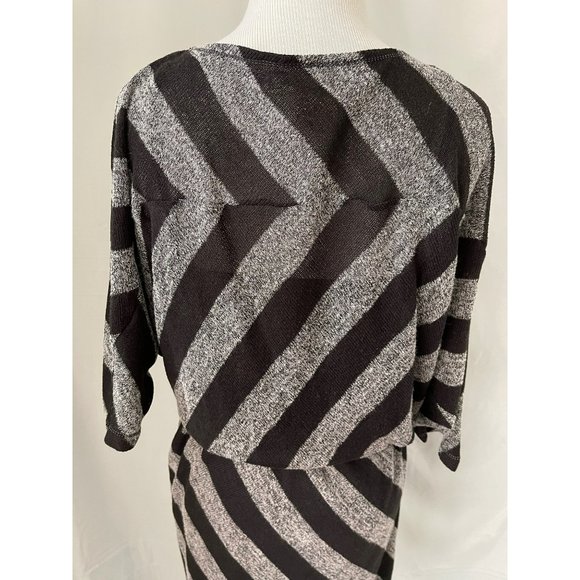 Max Studio Black/Gray Striped Half Sleeve Midi Knit Dress - Picture 7 of 11
